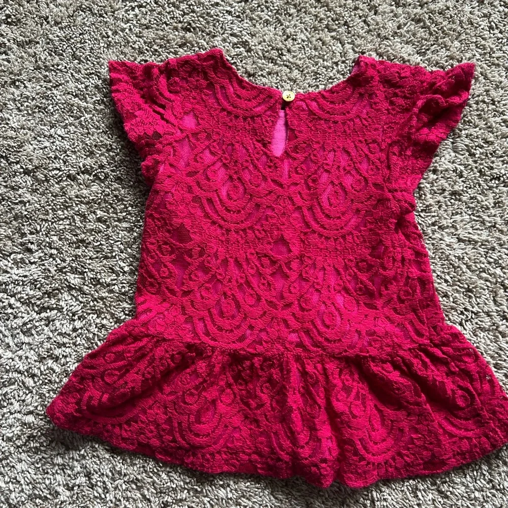 Genuine Kids by Oshkosh Toddler Girl Bright Pink Lace Peplum Top Size 3t - Picture 4 of 4